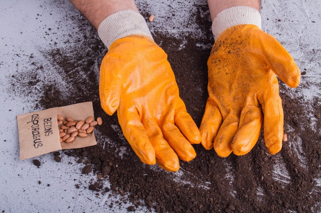 orange gardener's gloves.