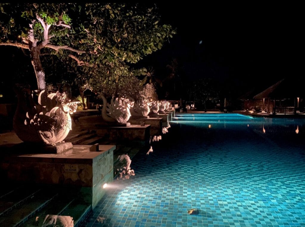 a night view over the pool