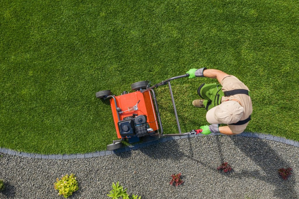 backyard garden lawn aeration job aerial view