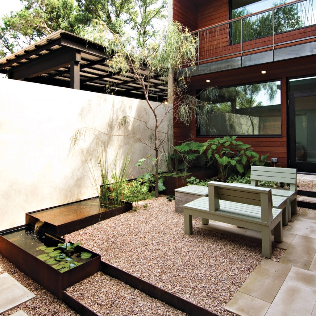 pea gravel design with corten steel